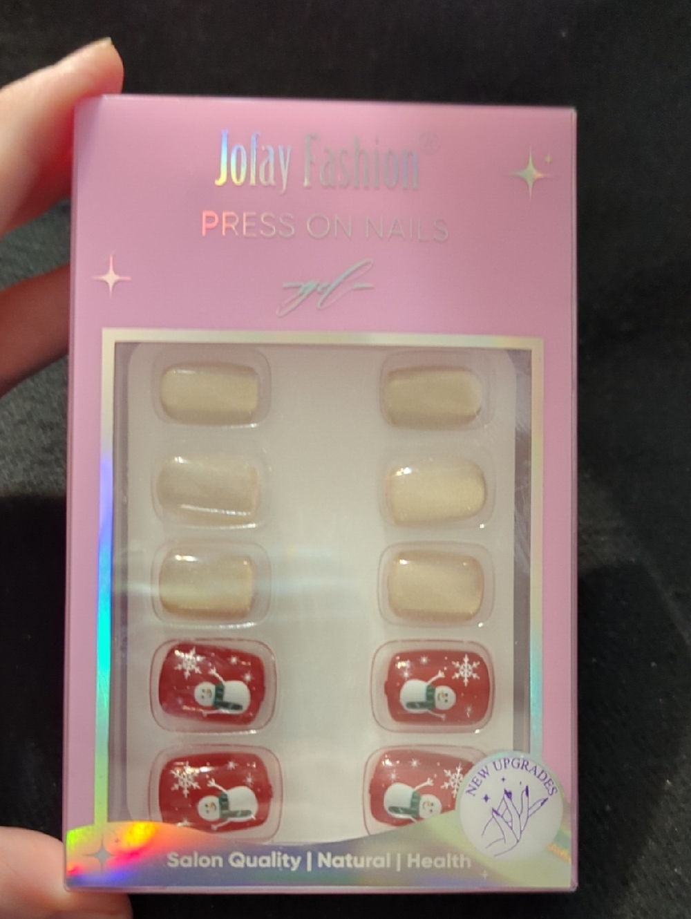 Jofay Fashion White Pearlescent With Red Snowman Accents - Press-On Nails (2)